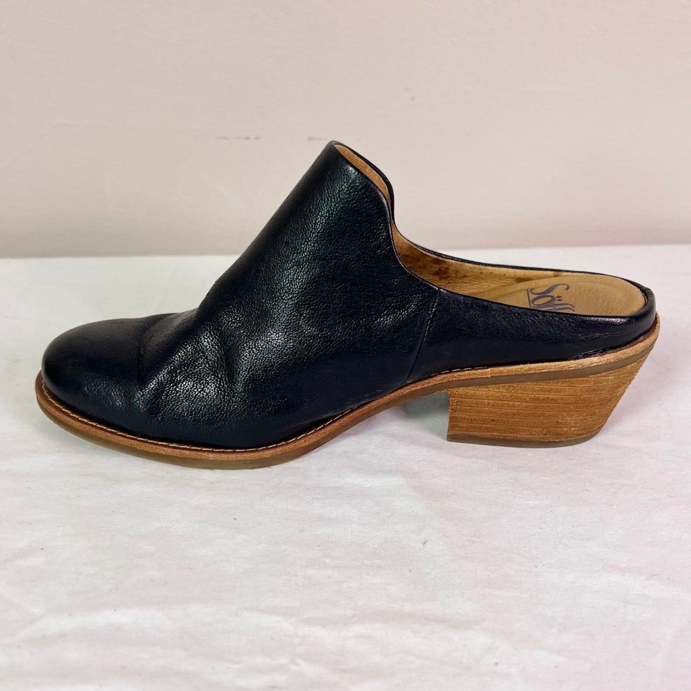 Sofft Ameera Leather Mules 7.5 Black Block Heel Slip On Coastal Cowgirl Festival - Picture 5 of 11
